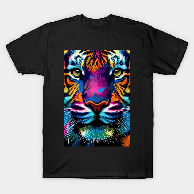 Pop Art Tiger Face In Vibrant Colors - A Unique and Playful Art Print For Animal Lovers T-Shirt by Whimsical Animals